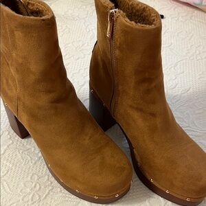 New York & Company Tan Heeled Boots with Block Heel
